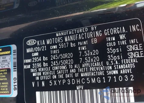 2021 Kia Telluride Ex из США, поврежденный, VIN 5XYP3DHC5MG171032